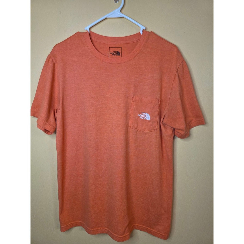 The North Face Mens Orange Heathered Pocket T-Shirt Medium Crewneck Logo Tee